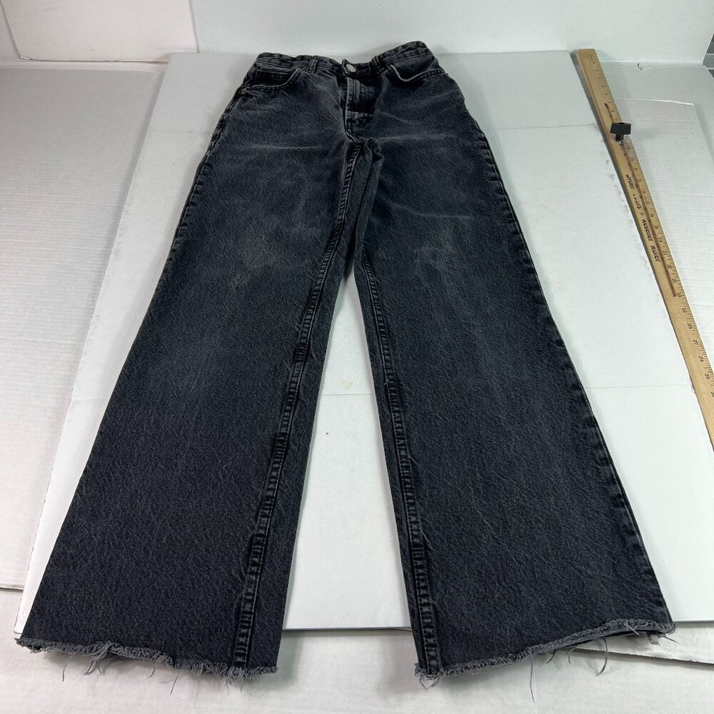 Zara Jean Women 25x29* High Rise Wide Leg Black Faded Raw Bottom Hem Denim Tag 2